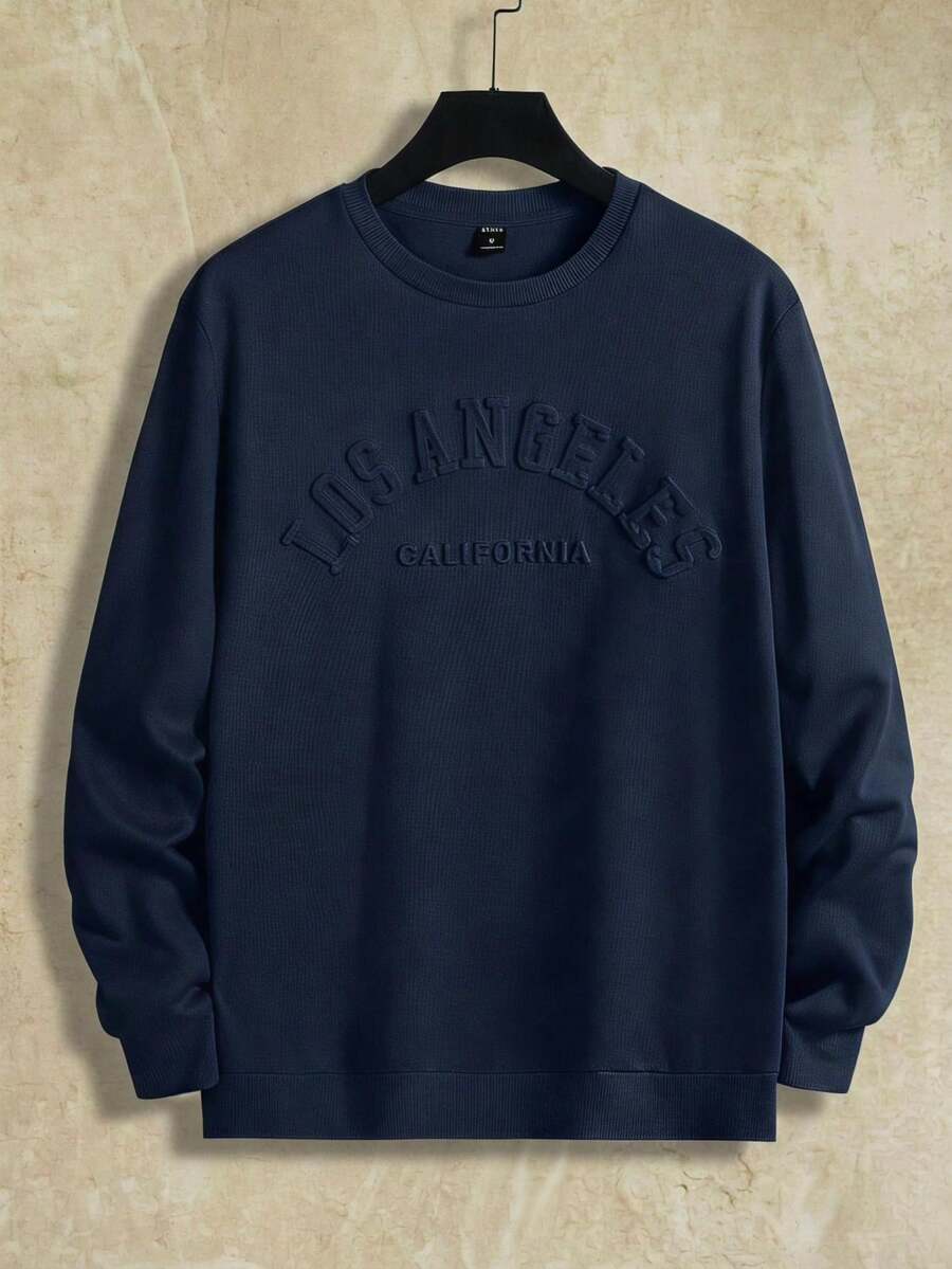 Manfinity RebelGame Sweatshirt Rajut Elastis Lengan Panjang Kasual Pria dengan Huruf Timbul - Royal Blue - View 1