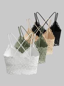 SHEIN MOD 4sets Floral Lace Bra & Boyshorts Lingerie Set - Multicolor - View 9