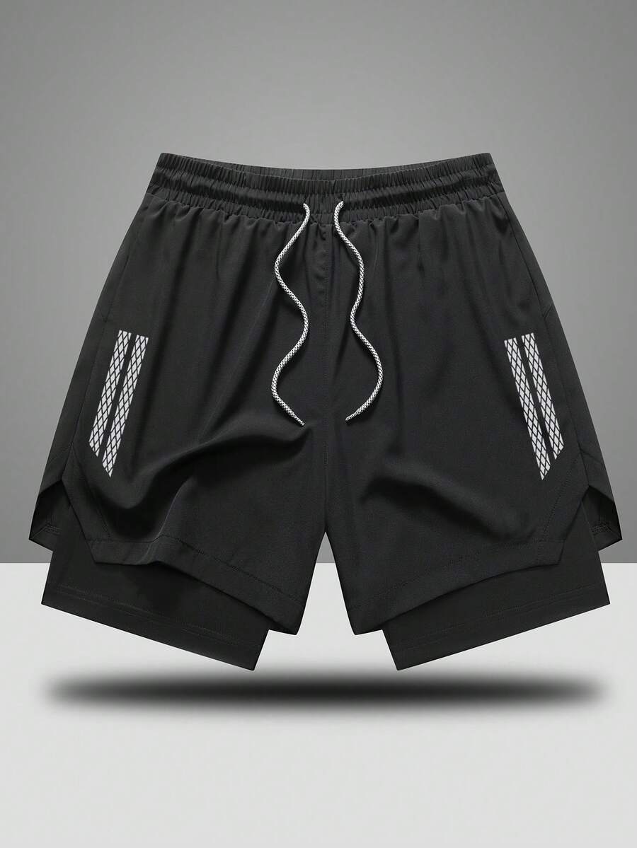 Gym Rark 男士抽繩腰雙層運動短褲 - 黑色 - 查看 1