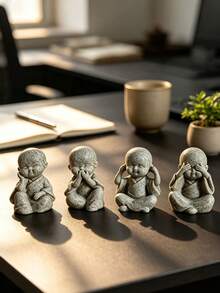 4 Buah Figur Biksu Buddha Kecil Kreatif, Dekorasi Rumah, Ornamen Meja, Aksesoris Lanskap Mini, Hadiah - Beraneka warna - View 6