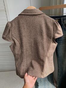 Comfortcana Jaket Trench Coat Kasual Kancing Ganda Motif Houndstooth untuk Wanita - MultiWarna - View 2