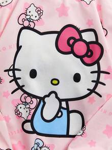 HELLO KITTY AND FRIENDS | SHEIN Tween Girl 粉色卡通印花可爱休闲圆领运动衫 - 彩色 - 查看 5