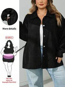 SHEIN CURVE+ 女款大尺碼黑色休閒夾克，秋冬晚餐穿搭 - 黑色 - 查看 8
