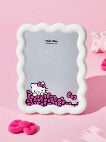 HELLO KITTY AND FRIENDS | SHEIN 波浪奶白色邊框桌上鏡，可愛貓咪與蝴蝶結印花，高清晰玻璃，適合化妝使用，適用於書桌、臥室與宿舍 - 白色 - 查看 2