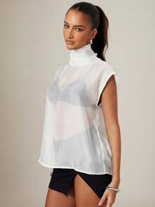 Hauture Women's Solid Color Stand Collar Casual Versatile Daily Travel Shirt - White - View 4