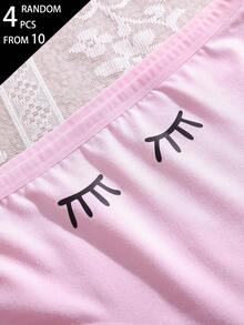 SHEIN Random 4pcs/Set Women's Teenager Simple Fashion Bow Heart Eye Letter Series Comfortable Soft 5pcs Combination Triangle Panties - Multicolor - View 7