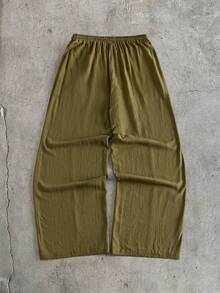 AXEPEAK Conjunto casual de camisa de manga corta de unicolor y pantalones de pierna ancha con cintura con cordón para hombre - Verde militar - Ver 9