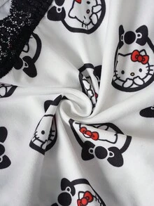HELLO KITTY AND FRIENDS | SHEIN Celana Dalam Wanita Motif Kartun Huruf dengan Renda Kontras - Hitam dan Putih - View 6