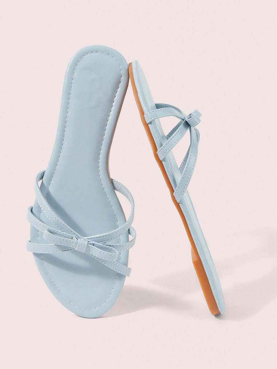 CUCCOO DOLLMOD 女款淺藍色舒適平底涼鞋,甜美風蝴蝶結裝飾 - 淺藍色 - 查看 1
