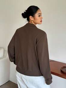 Dazy Plus Solid Color Loose Casual Collared Versatile Brown Autumn/Winter Pullover Sweater - Brown - View 7