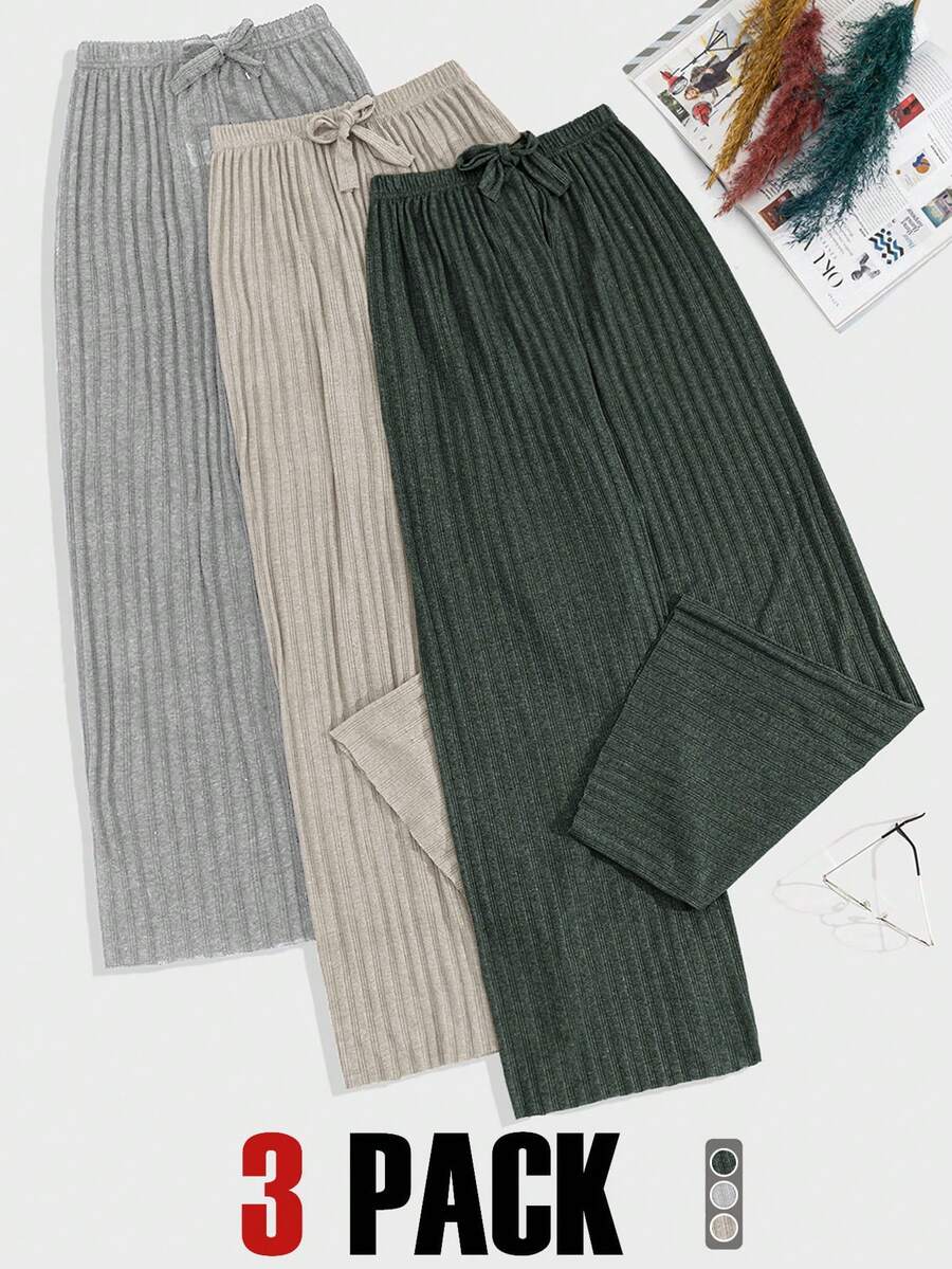 EURMUSE 100% Pure Cotton 3 PiecesSolid Color Knit Pants Set - Army Green - View 1