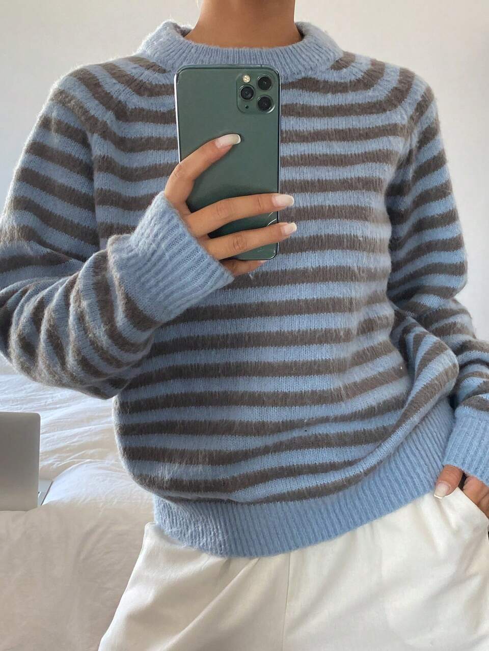 Women's Colorblock Striped Loose Long Sleeve Crew Neck Casual Vacation Streetwear Retro Autumn/Winter Pullover Knit Sweater