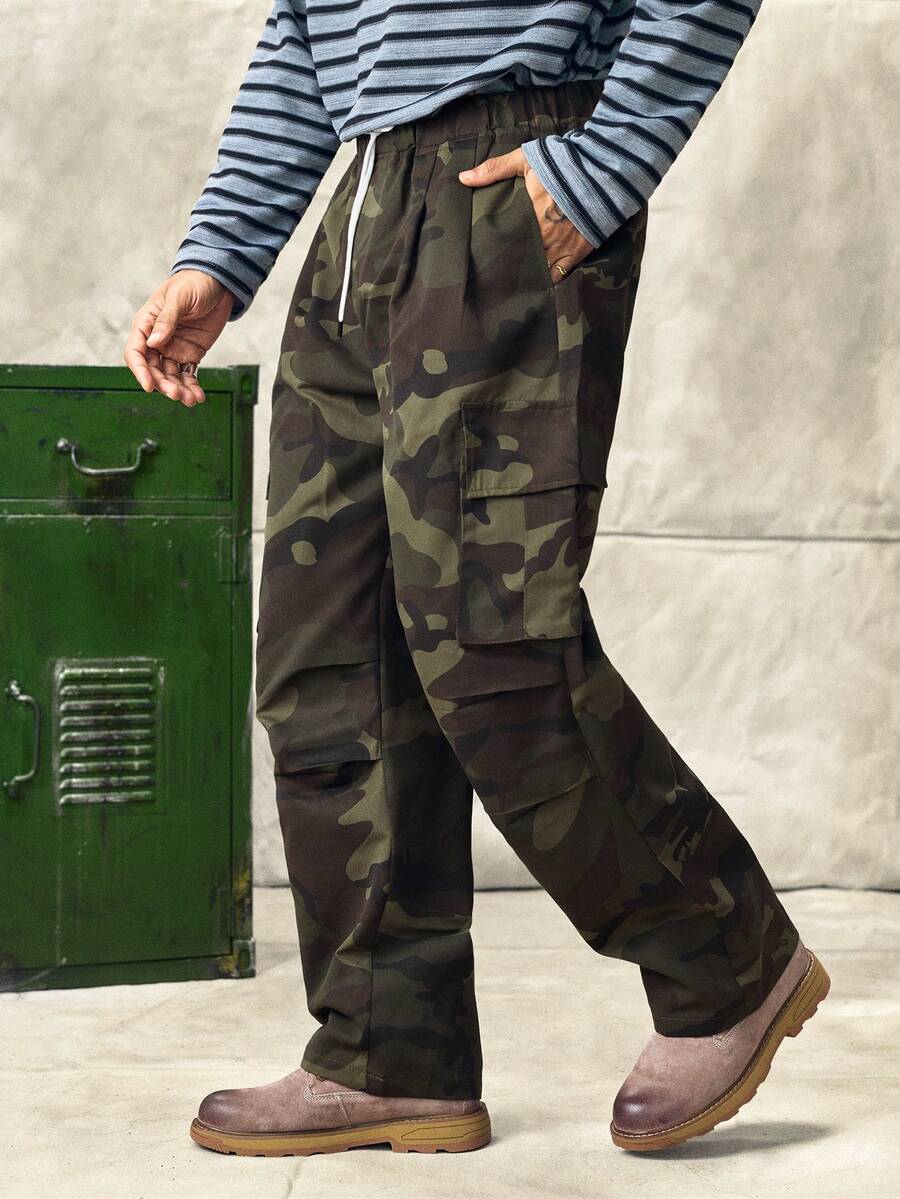 Norleigh Men's Casual Fashionable Cargo Pants, Outdoor Camouflage Work Trousers, Spring/Summer - Army Green - View 1