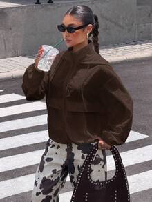 Muchica Jaket Pelindung Matahari Tenun Wanita, Musim Semi/Panas, Warna Cokelat untuk Musim Gugur/Dingin - Coklat - View 4
