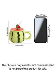 Creative Watermelon Ceramic Mug Gift Box With Lid & Straw, Cute Summer Couple Water Cup, Birthday Gift For Girls - Multicolor - View 4