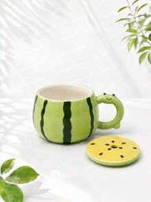 Creative Watermelon Ceramic Mug Gift Box With Lid & Straw, Cute Summer Couple Water Cup, Birthday Gift For Girls - Multicolor - View 7