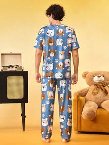 Notgurli Men's All-Over Print Crew Neck Short Sleeve & Long Pants Loungewear Set - Multicolor - View 2