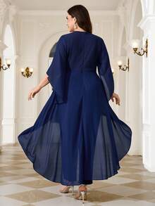 Reflora New Plus Size Women's Fashion Elegant Casual Party Formal Lace Patchwork Wrap Waist Jumpsuit Autumn Navy Blue Wedding - Blue - View 2