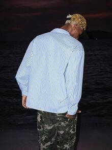 STEELVANCE 男士長袖休閒度假藍白條紋襯衫 - 藍白色 - 查看 2