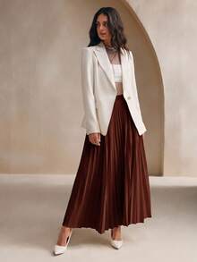 Anewsta Women's Solid Color Elegant Pleated Skirt Maxi Women Outfit - Rust Brown - View 6
