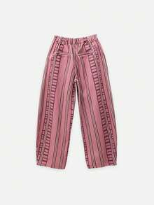 Nöista Balloon-Leg Denim Pants In Dusty Pink With Burgundy Stripes And High Waist. Fashionable Design For Casual Styling, Streetwear And Fall - Pink - View 8