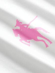 SHEIN 青少年女孩春夏秋新款時尚休閒簡約白色與粉色印花T恤 + 牛仔效果粉色愛心圖案長褲 2件套，休閒日常百搭穿搭，適合外出、上學、度假 - 藍色 - 查看 3