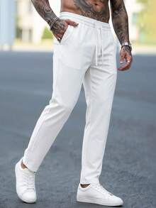 Manfinity CasualCool Men's Mature Casual Solid White Tapered Plus Size Long Pants - White - View 5