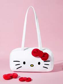 HELLO KITTY AND FRIENDS | SHEIN Tas Bahu Poliester Motif Kucing Lucu dengan Dekorasi Pita 3D, Tas Jinjing Ringan & Luas dengan Resleting untuk Bepergian, Perjalanan & Penggunaan Kasual Sehari-hari - Busur merah - View 5