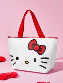HELLO KITTY AND FRIENDS | SHEIN 蝴蝶結卡通臉印花保溫午餐手提袋，大容量保溫冷藏袋，適合女生學生，便攜手提包，適用日常通勤、野餐食物儲存 - 白紅 - 查看 4