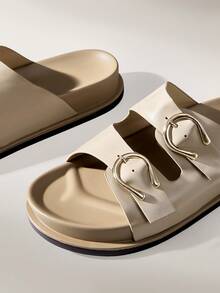 Solecia Women Shoes Spring Summer Fashion Khaki Comfort Flat Bottom Boken Beach Sandals - Khaki - View 10