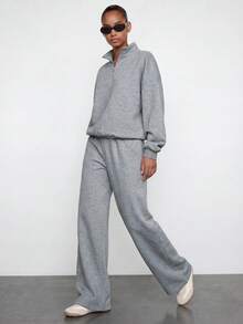 Maija Quarter Zip Oversized Sweatshirt Casual, Airport Graduation, Back To School, Teacher,  Spring Vacation Holiday Summer - Grey - View 7