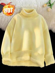GlowEve Women's New Autumn/Winter Thermal-Lined Turn-Down Collar Long Sleeve Sweater, Soft Comfortable Fabric, Casual Fashion Elegant Versatile Pullover Suitable For Multiple Occasions - Yellow - View 1