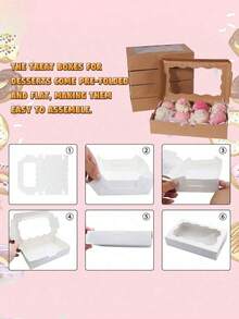 20 Kotak Hadiah Kue, Kotak Snack Roti Cokelat, Kotak Hadiah Premium untuk Mengemas Makanan Penutup, Donat, Pai, Permen, Kue, Muffin, dan Makaron - Coklat - View 9