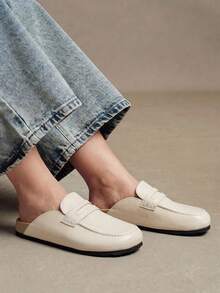 Solecia Sepatu Loafer Mules Off-White, Sol Tebal, Sepatu Mules Tipis untuk Perjalanan ke Tempat Kerja - Putih pucat - View 9