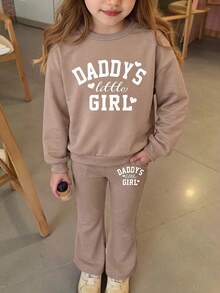 Young Girl 隨意簡約寬鬆圓領長袖衛衣與長褲 2 件套，適合秋冬 - 彩色 - 查看 4