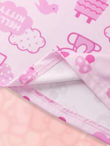 HELLO KITTY AND FRIENDS | SHEIN Young Girl Cartoon Cat Print Contrast Color Sweet Sleep Dress - Pink - View 6