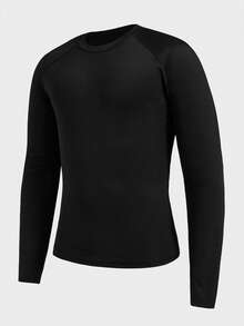 EASEVO Plus Size Men's Solid Color Round Neck Fitted Casual Rash Guard, Daily Wear & Sun Protection, Vacation, Father's Day Gifts - Black - View 3