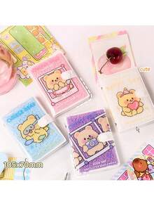 6pcs Cheese Bear Plush Notebook, Cute Cartoon Journal With Colorful Pages, Kawaii Fluffy Notebook For Students, Random Color - Handbook 6pcs - View 3