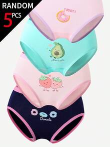 SHEIN 5件組女童幼兒內褲，四季日常穿著，多色卡通檸檬、酪梨、草莓、甜甜圈水果印花，可追溯高品質柔軟純棉，現代時尚舒適透氣親膚輕量耐穿，幼女內衣必需品套裝 - 彩色 - 查看 7