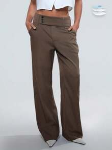 TRNVIE Pantalones rectos de unicolor minimalistas casuales para ir y venir - Marrón - Ver 1