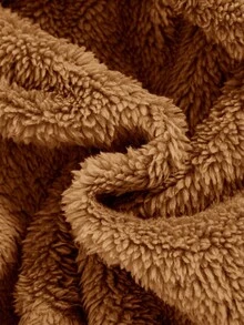 SHEIN 新生男嬰卡通刺繡 3D 耳朵設計連帽收腰泰迪睡袍 秋冬中性色 - 卡其色 - 查看 3