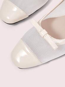 CUCCOO DOLLMOD Women's Exquisite Square Toe Beige Simple Commuter Workplace Wear Low Heel Thick Heel Shoes Exposed Heel Shoes - 網/白 - 查看 7