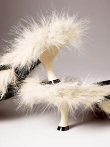 SHUZIA Women's Fuzzy Fashionable Thong High Heel Sandals - Beige - View 5