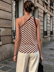 SHEIN PariChic Women's French Elegant Square Scarf Pattern Top, Casual Vacation, Date Brunch, Holiday White And Burgundy Summer - Brown - View 2