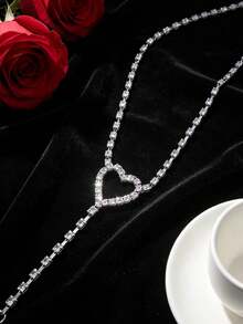 SpicyHot 1pc Women's Heart-Shaped Rhinestone Metal Body Chain - Silver - View 2