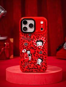 Betty Boop X Joivida 1件卡通圖案黑色透明亮片手機殼，相容 iPhone 13–17 系列 - 彩色 - 查看 3