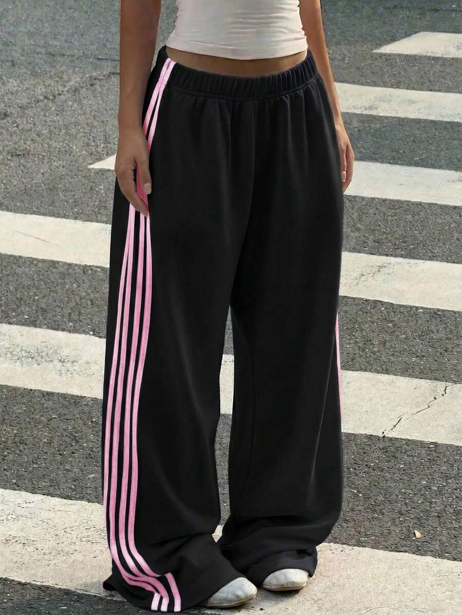 SHEIN 休閒時尚藍色針織寬腿休閒長褲 - 黑色 - 查看 1