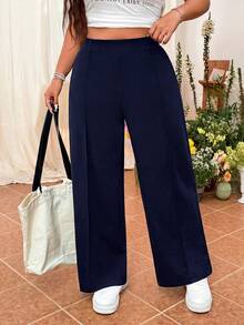 SHEIN EZwear Casual Versatile Navy Blue Plus Size Pants - Navy Blue - View 6