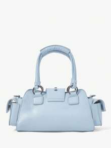 Viva Strut Ladies Fashionable Personalized Street Sweet Cool Babes Y2K Style Heart Pendant Vintage Locomotive Handbag, Light Blue Fauxn Leather - Sky Blue - View 4