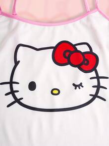 HELLO KITTY AND FRIENDS | SHEIN Set Piyama Wanita Ukuran Besar Musim Panas Motif Kartun Lucu, Kamisol dan Celana Pendek - Berwarna merah muda - View 4